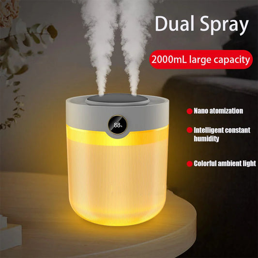 2L USB Ultrasonic Humidifier with Digital Display & Dual Mist